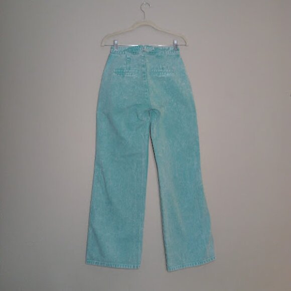 AVEC LES FILLES High Waist Retro Acid Wash Teal Green Pleated Wide Leg Jeans 24 - Picture 2 of 11